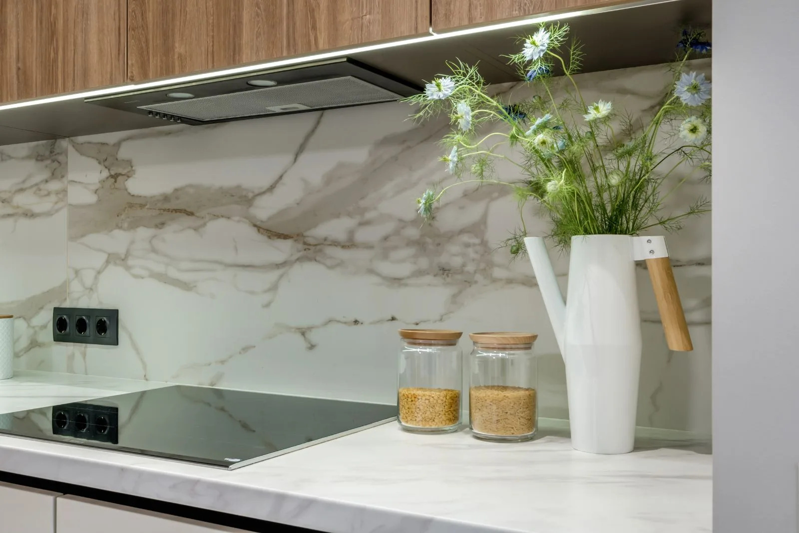 Porcelain worktops in kitchen