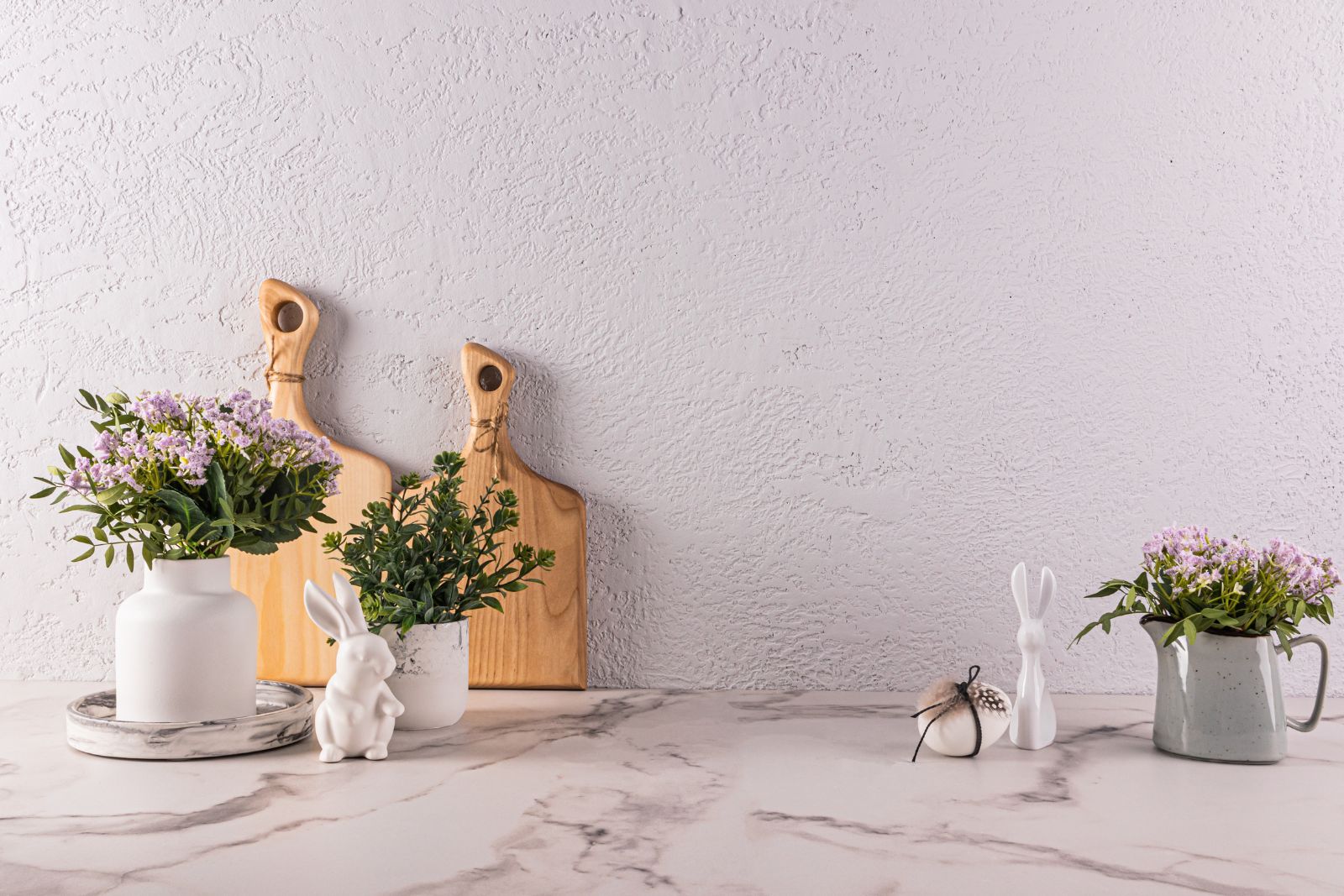 springtime decorations on porcelain worktops